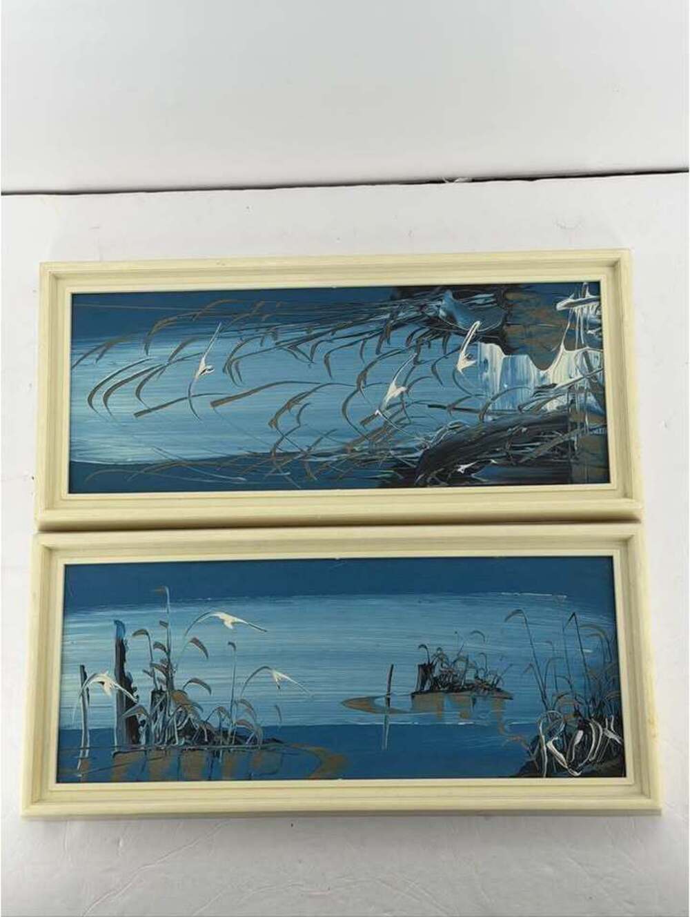 Vintage Abstract Marsh Landscape Paintings - Set of 2